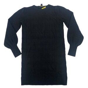 Dalia Women’s Size Small Sweater Dress Pullover Crew Neck Black Ruched Sleeves